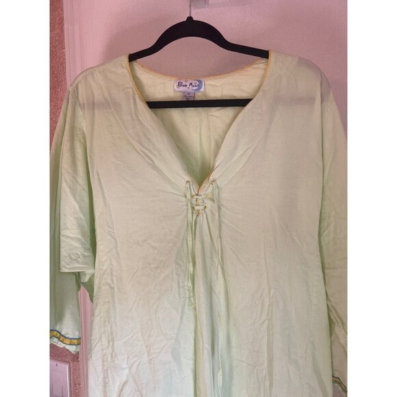 Light Green Blue Moon Cotton Tunic Top With Lace-Up Front & Embroidered Sleeves - Picture 2 of 6